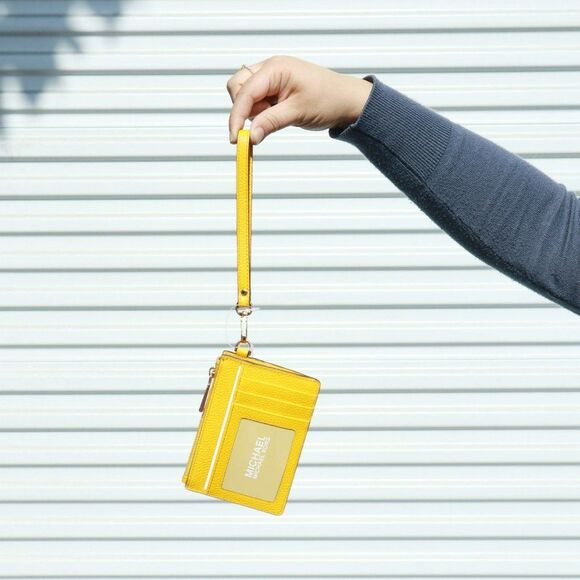 NWT Michael Kors Jet Set Pebble Leather ID Card Coin Wallet Purse Sun - Picture 3 of 9